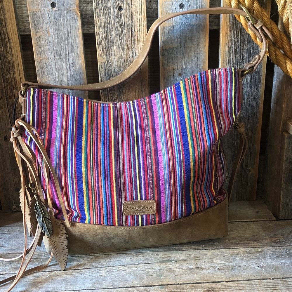 American West Multicolor Striped Shoulder Bag with Tan Trim